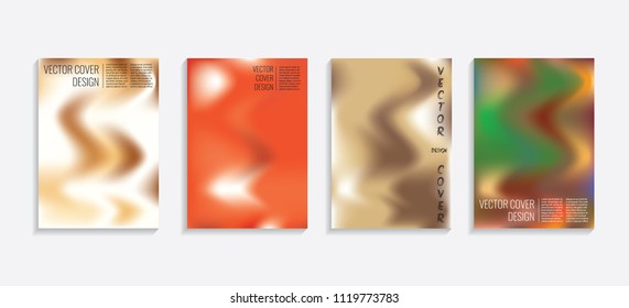 Modern covers with gradient wavy shapes. Futuristic minimal design with a multi-colored bionic background. A4 format. Eps10 vector. For poster, layout, placard, grunge paper, card, book.