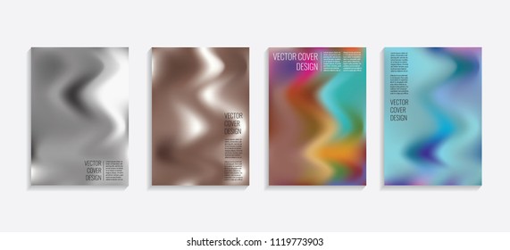 Modern covers with gradient wavy shapes. Futuristic minimal design with a multi-colored bionic background. A4 format. Eps10 vector. For poster, layout, placard, grunge paper, card, book.