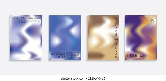 Modern covers with gradient wavy shapes. Futuristic minimal design with a multi-colored bionic background. A4 format. Eps10 vector. For poster, layout, placard, grunge paper, card, book.