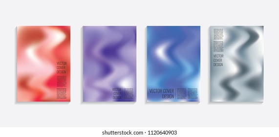 Modern covers with gradient wavy shapes. Futuristic minimal design with a multi-colored bionic background. A4 format. Eps10 vector. For poster, layout, placard, grunge paper, card, book.