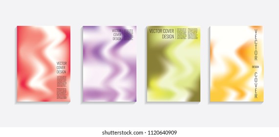 Modern covers with gradient wavy shapes. Futuristic minimal design with a multi-colored bionic background. A4 format. Eps10 vector. For poster, layout, placard, grunge paper, card, book.