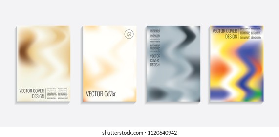 Modern covers with gradient wavy shapes. Futuristic minimal design with a multi-colored bionic background. A4 format. Eps10 vector. For poster, layout, placard, grunge paper, card, book.