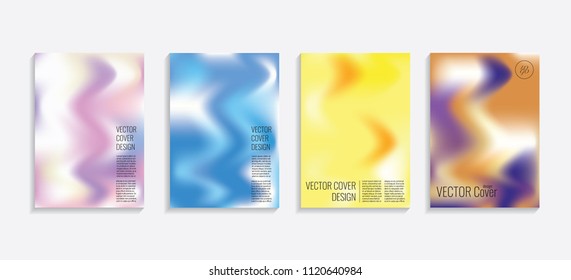 Modern covers with gradient wavy shapes. Futuristic minimal design with a multi-colored bionic background. A4 format. Eps10 vector. For poster, layout, placard, grunge paper, card, book.