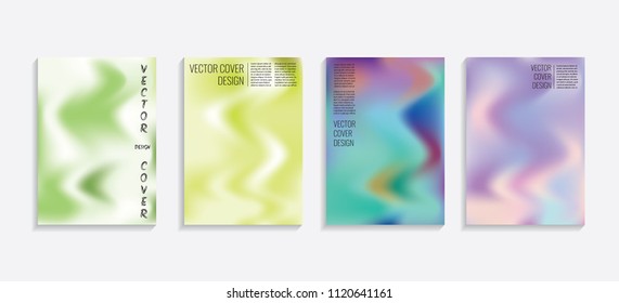 Modern covers with gradient wavy shapes. Futuristic minimal design with a multi-colored bionic background. A4 format. Eps10 vector. For poster, layout, placard, grunge paper, card, book.