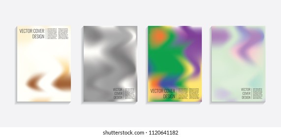 Modern covers with gradient wavy shapes. Futuristic minimal design with a multi-colored bionic background. A4 format. Eps10 vector. For poster, layout, placard, grunge paper, card, book.