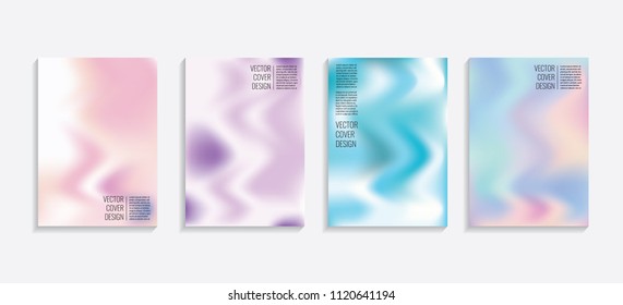 Modern covers with gradient wavy shapes. Futuristic minimal design with a multi-colored bionic background. A4 format. Eps10 vector. For poster, layout, placard, grunge paper, card, book.