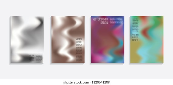 Modern covers with gradient wavy shapes. Futuristic minimal design with a multi-colored bionic background. A4 format. Eps10 vector. For poster, layout, placard, grunge paper, card, book.