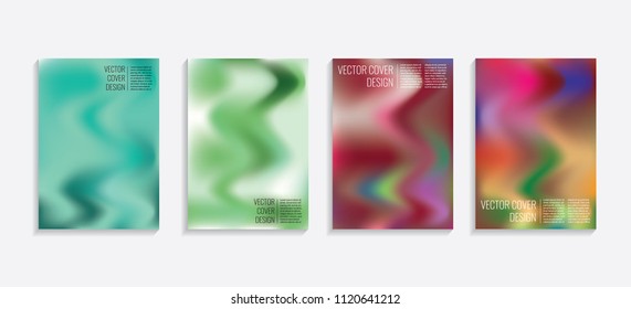 Modern covers with gradient wavy shapes. Futuristic minimal design with a multi-colored bionic background. A4 format. Eps10 vector. For poster, layout, placard, grunge paper, card, book.