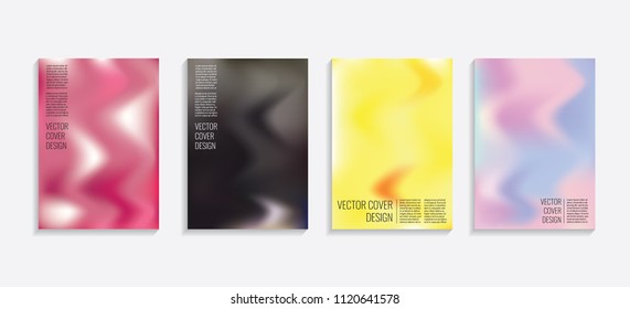Modern covers with gradient wavy shapes. Futuristic minimal design with a multi-colored bionic background. A4 format. Eps10 vector. For poster, layout, placard, grunge paper, card, book.