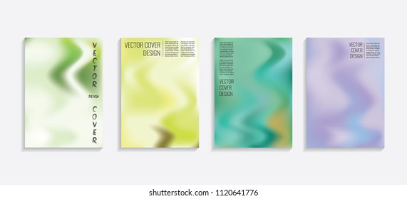 Modern covers with gradient wavy shapes. Futuristic minimal design with a multi-colored bionic background. A4 format. Eps10 vector. For poster, layout, placard, grunge paper, card, book.
