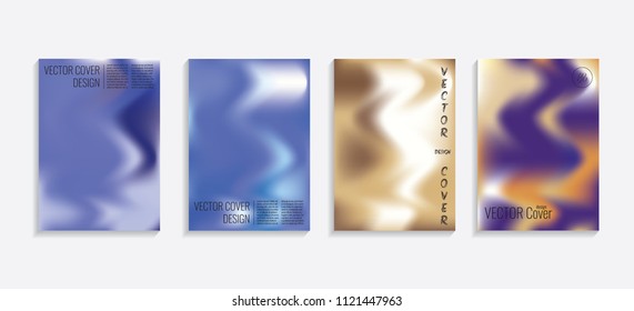 Modern covers with gradient wavy shapes. Futuristic minimal design with a multi-colored bionic background. A4 format. Eps10 vector. For poster, layout, placard, grunge paper, card, book.