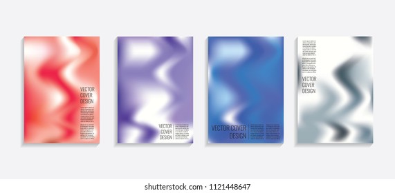 Modern covers with gradient wavy shapes. Futuristic minimal design with a multi-colored bionic background. A4 format. Eps10 vector. For poster, layout, placard, grunge paper, card, book.