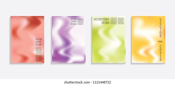 Modern covers with gradient wavy shapes. Futuristic minimal design with a multi-colored bionic background. A4 format. Eps10 vector. For poster, layout, placard, grunge paper, card, book.