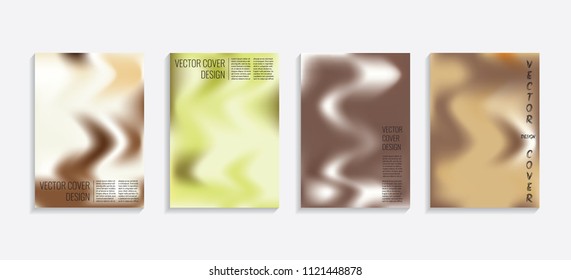 Modern covers with gradient wavy shapes. Futuristic minimal design with a multi-colored bionic background. A4 format. Eps10 vector. For poster, layout, placard, grunge paper, card, book.