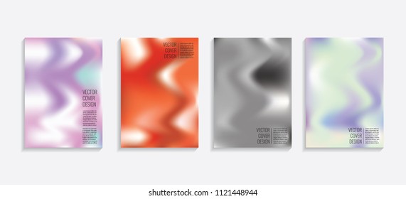 Modern covers with gradient wavy shapes. Futuristic minimal design with a multi-colored bionic background. A4 format. Eps10 vector. For poster, layout, placard, grunge paper, card, book.