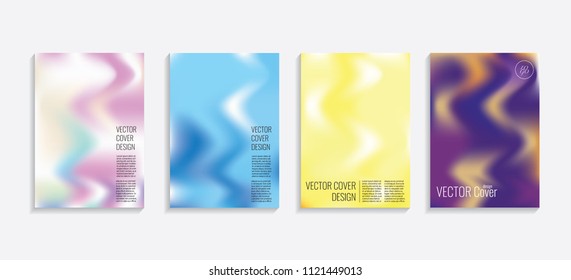 Modern covers with gradient wavy shapes. Futuristic minimal design with a multi-colored bionic background. A4 format. Eps10 vector. For poster, layout, placard, grunge paper, card, book.