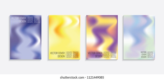 Modern covers with gradient wavy shapes. Futuristic minimal design with a multi-colored bionic background. A4 format. Eps10 vector. For poster, layout, placard, grunge paper, card, book.