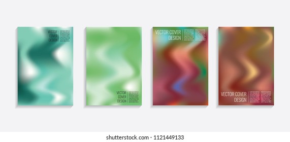 Modern covers with gradient wavy shapes. Futuristic minimal design with a multi-colored bionic background. A4 format. Eps10 vector. For poster, layout, placard, grunge paper, card, book.