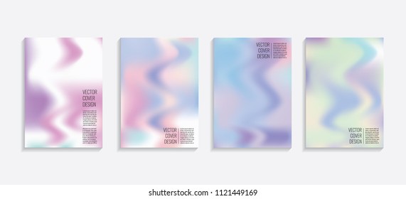 Modern covers with gradient wavy shapes. Futuristic minimal design with a multi-colored bionic background. A4 format. Eps10 vector. For poster, layout, placard, grunge paper, card, book.