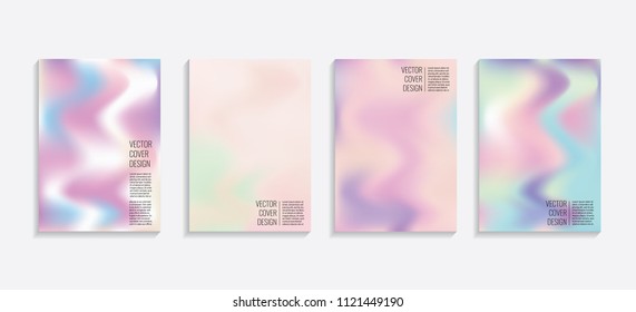 Modern covers with gradient wavy shapes. Futuristic minimal design with a multi-colored bionic background. A4 format. Eps10 vector. For poster, layout, placard, grunge paper, card, book.