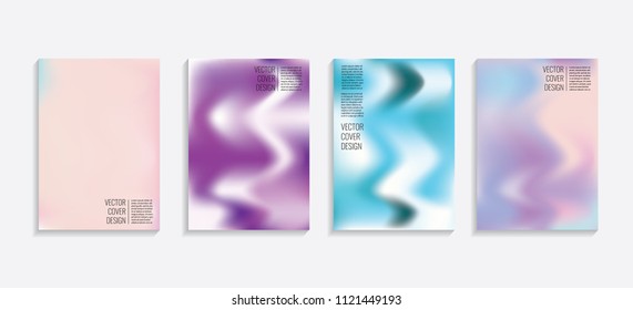 Modern covers with gradient wavy shapes. Futuristic minimal design with a multi-colored bionic background. A4 format. Eps10 vector. For poster, layout, placard, grunge paper, card, book.