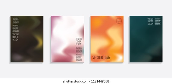 Modern covers with gradient wavy shapes. Futuristic minimal design with a multi-colored bionic background. A4 format. Eps10 vector. For poster, layout, placard, grunge paper, card, book.