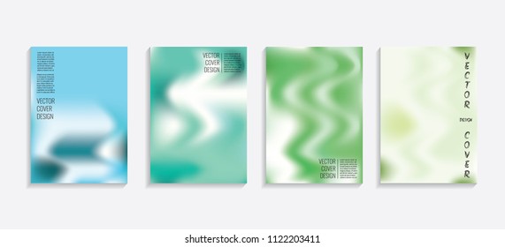 Modern covers with gradient wavy shapes. Futuristic minimal design with a multi-colored bionic background. A4 format. Eps10 vector. For poster, layout, placard, grunge paper, card, book.