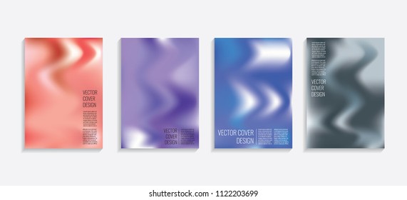 Modern covers with gradient wavy shapes. Futuristic minimal design with a multi-colored bionic background. A4 format. Eps10 vector. For poster, layout, placard, grunge paper, card, book.