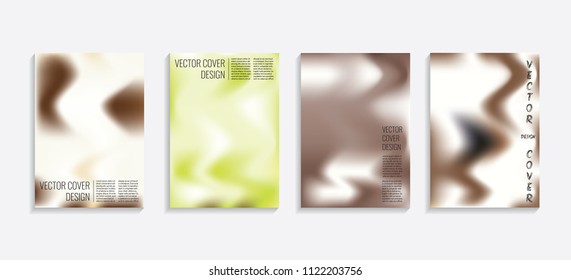 Modern covers with gradient wavy shapes. Futuristic minimal design with a multi-colored bionic background. A4 format. Eps10 vector. For poster, layout, placard, grunge paper, card, book.