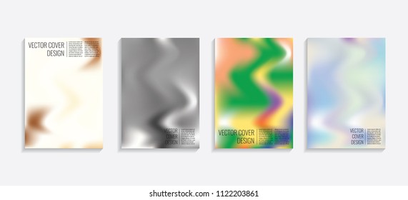 Modern covers with gradient wavy shapes. Futuristic minimal design with a multi-colored bionic background. A4 format. Eps10 vector. For poster, layout, placard, grunge paper, card, book.