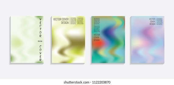 Modern covers with gradient wavy shapes. Futuristic minimal design with a multi-colored bionic background. A4 format. Eps10 vector. For poster, layout, placard, grunge paper, card, book.