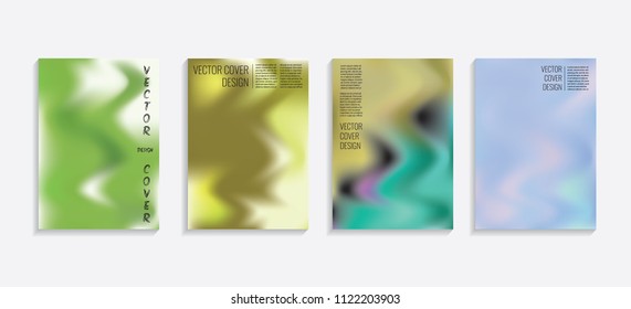 Modern covers with gradient wavy shapes. Futuristic minimal design with a multi-colored bionic background. A4 format. Eps10 vector. For poster, layout, placard, grunge paper, card, book.