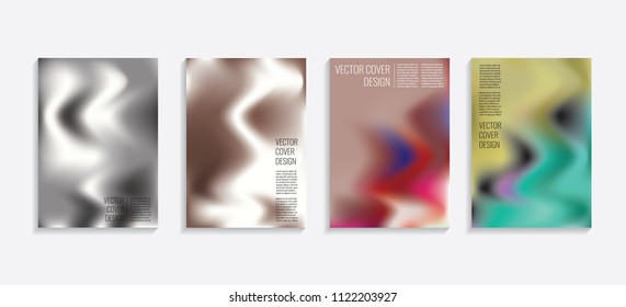 Modern covers with gradient wavy shapes. Futuristic minimal design with a multi-colored bionic background. A4 format. Eps10 vector. For poster, layout, placard, grunge paper, card, book.