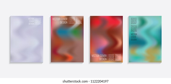 Modern covers with gradient wavy shapes. Futuristic minimal design with a multi-colored bionic background. A4 format. Eps10 vector. For poster, layout, placard, grunge paper, card, book.