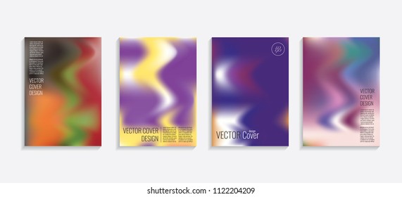 Modern covers with gradient wavy shapes. Futuristic minimal design with a multi-colored bionic background. A4 format. Eps10 vector. For poster, layout, placard, grunge paper, card, book.
