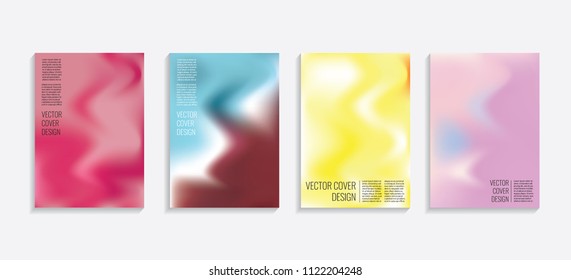 Modern covers with gradient wavy shapes. Futuristic minimal design with a multi-colored bionic background. A4 format. Eps10 vector. For poster, layout, placard, grunge paper, card, book.