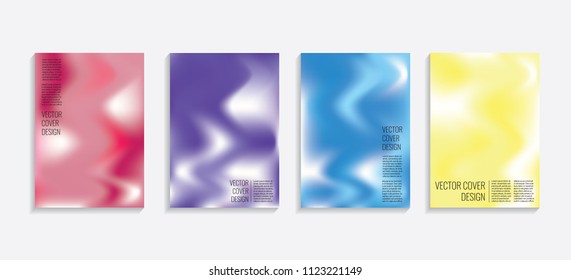 Modern covers with gradient wavy shapes. Futuristic minimal design with a multi-colored bionic background. A4 format. Eps10 vector. For poster, layout, placard, grunge paper, card, book.