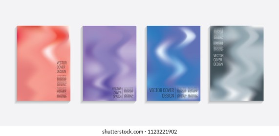 Modern covers with gradient wavy shapes. Futuristic minimal design with a multi-colored bionic background. A4 format. Eps10 vector. For poster, layout, placard, grunge paper, card, book.