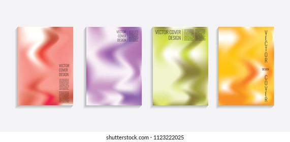 Modern covers with gradient wavy shapes. Futuristic minimal design with a multi-colored bionic background. A4 format. Eps10 vector. For poster, layout, placard, grunge paper, card, book.