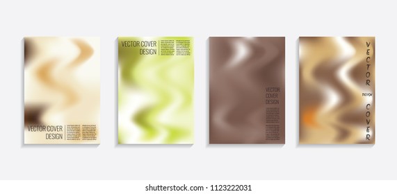 Modern covers with gradient wavy shapes. Futuristic minimal design with a multi-colored bionic background. A4 format. Eps10 vector. For poster, layout, placard, grunge paper, card, book.
