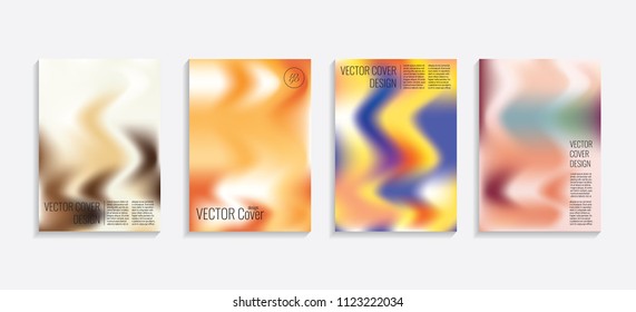 Modern covers with gradient wavy shapes. Futuristic minimal design with a multi-colored bionic background. A4 format. Eps10 vector. For poster, layout, placard, grunge paper, card, book.