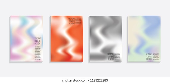 Modern covers with gradient wavy shapes. Futuristic minimal design with a multi-colored bionic background. A4 format. Eps10 vector. For poster, layout, placard, grunge paper, card, book.