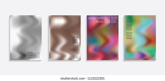 Modern covers with gradient wavy shapes. Futuristic minimal design with a multi-colored bionic background. A4 format. Eps10 vector. For poster, layout, placard, grunge paper, card, book.