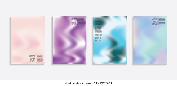 Modern covers with gradient wavy shapes. Futuristic minimal design with a multi-colored bionic background. A4 format. Eps10 vector. For poster, layout, placard, grunge paper, card, book.