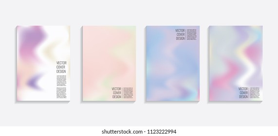 Modern covers with gradient wavy shapes. Futuristic minimal design with a multi-colored bionic background. A4 format. Eps10 vector. For poster, layout, placard, grunge paper, card, book.