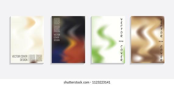 Modern covers with gradient wavy shapes. Futuristic minimal design with a multi-colored bionic background. A4 format. Eps10 vector. For poster, layout, placard, grunge paper, card, book.