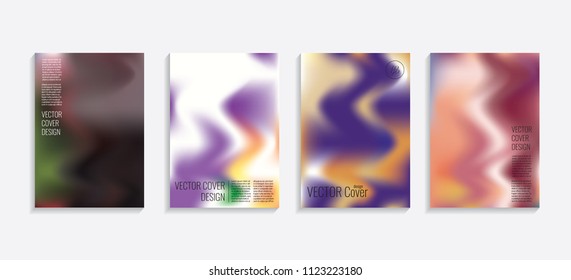 Modern covers with gradient wavy shapes. Futuristic minimal design with a multi-colored bionic background. A4 format. Eps10 vector. For poster, layout, placard, grunge paper, card, book.
