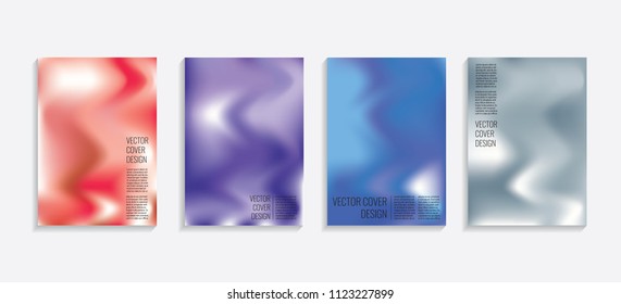 Modern covers with gradient wavy shapes. Futuristic minimal design with a multi-colored bionic background. A4 format. Eps10 vector. For poster, layout, placard, grunge paper, card, book.