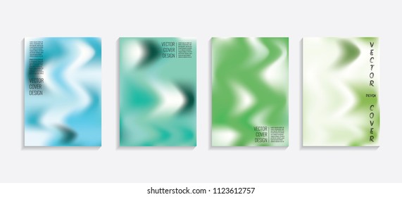 Modern covers with gradient wavy shapes. Futuristic minimal design with a multi-colored bionic background. A4 format. Eps10 vector. For poster, layout, placard, grunge paper, card, book.
