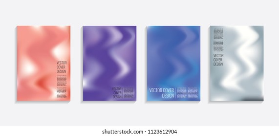 Modern covers with gradient wavy shapes. Futuristic minimal design with a multi-colored bionic background. A4 format. Eps10 vector. For poster, layout, placard, grunge paper, card, book.